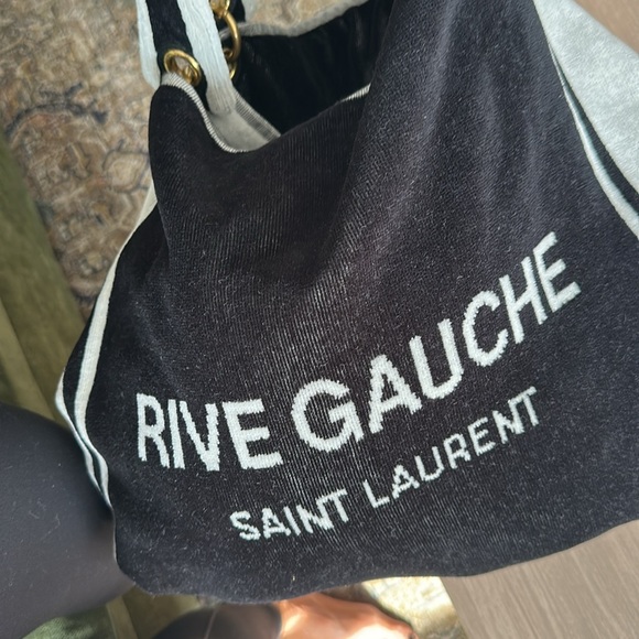 NWT $2100 Saint Laurent Towel Cabas in terrycloth tote in black + light gray - Picture 8 of 13